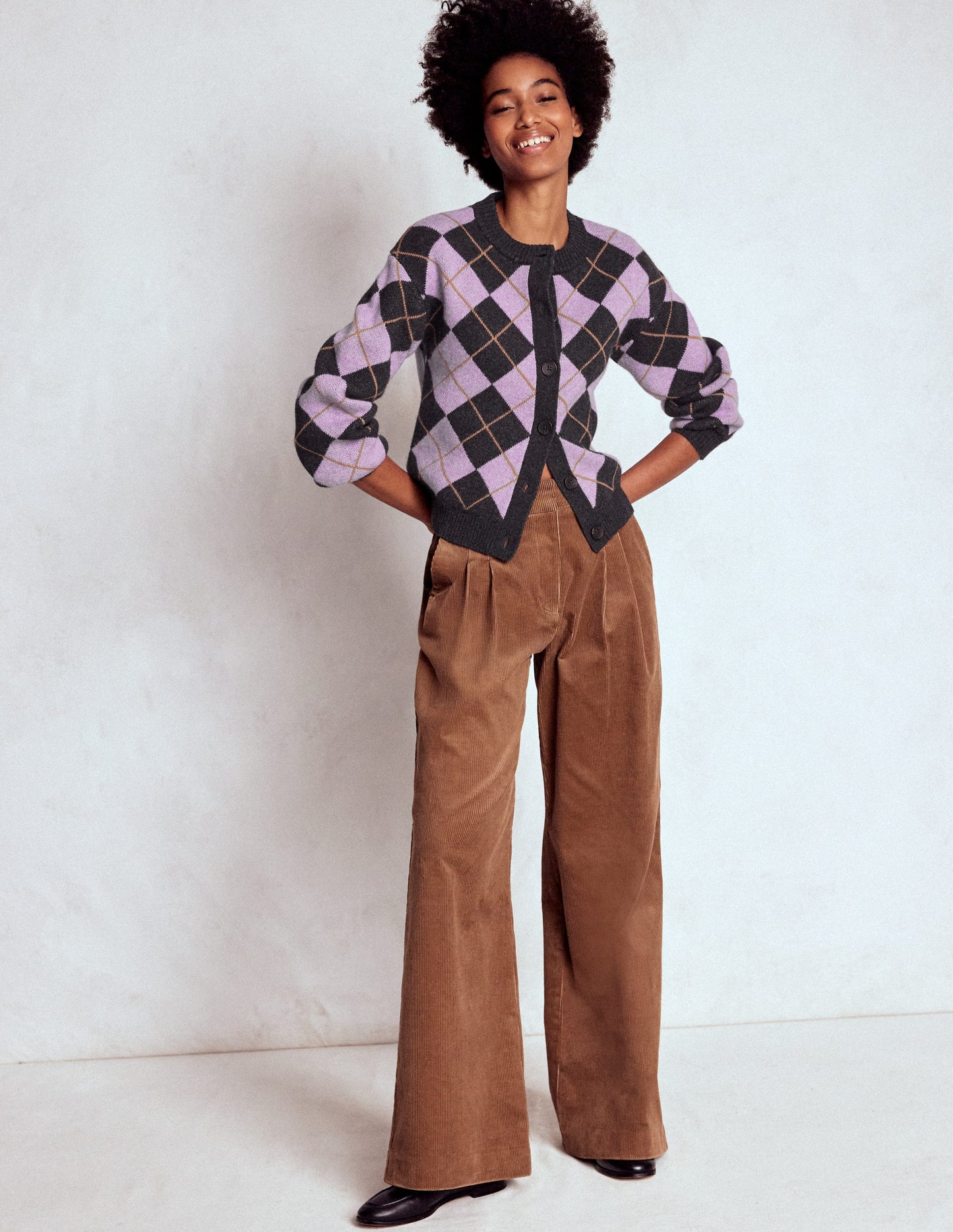 Abi Jacquard-Strickjacke-Flieder, Anthrazit Meliert, Argyle