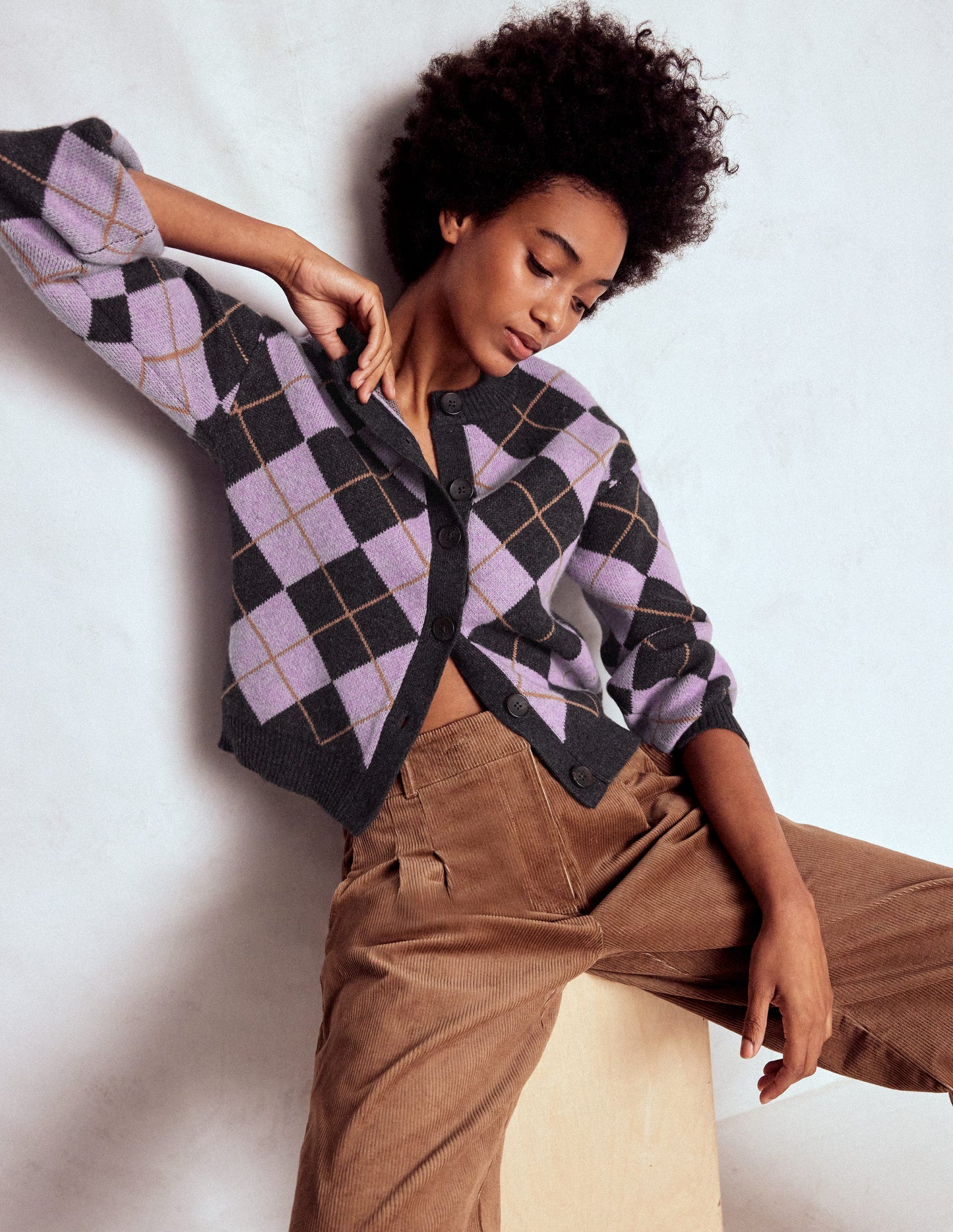 Abi Jacquard-Strickjacke-Flieder, Anthrazit Meliert, Argyle