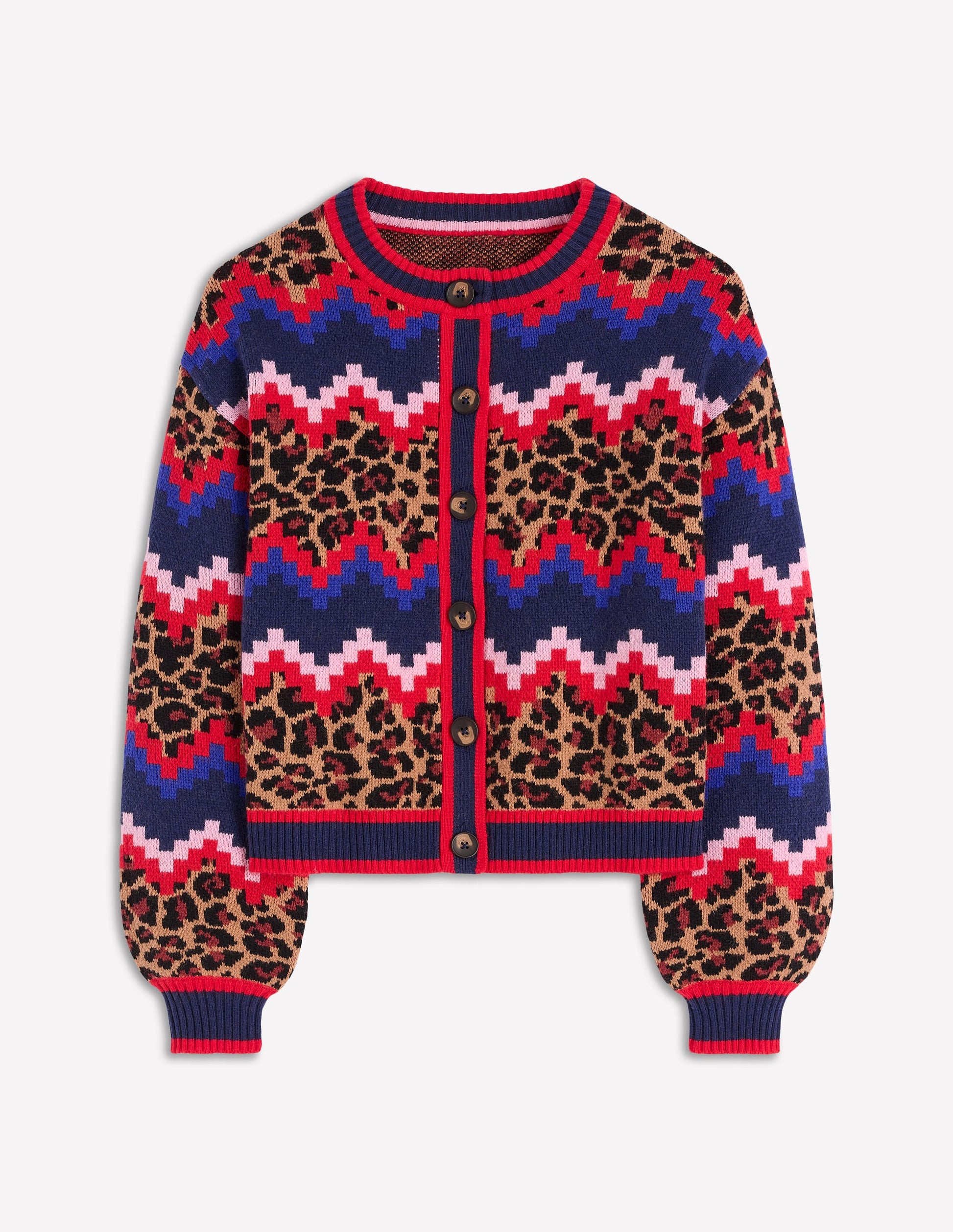 Abi Jacquard-Strickjacke-Bunt Fair-Isle, Leopardenmuster-7