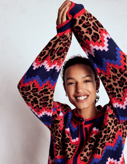 Abi Jacquard-Strickjacke-Bunt Fair-Isle, Leopardenmuster-5