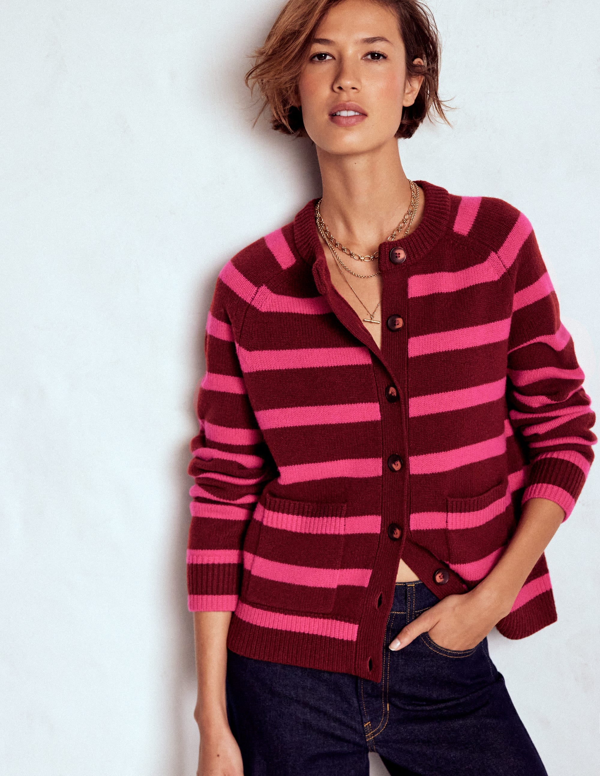 Marion Strickjacke aus Merinowolle-Umbra, Brillantpink - Image 1