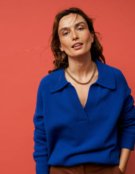 Marion Henley-Pullover aus Merinowolle-Blaureiher