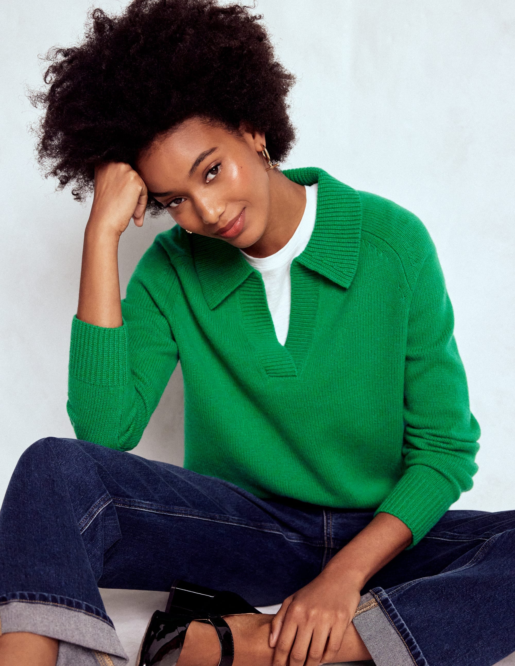 Marion Henley-Pullover aus Merinowolle-Grünes Tamburin - Image 1