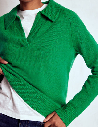 Marion Henley-Pullover aus Merinowolle-Grünes Tamburin-3