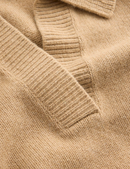 Marion Henley-Pullover aus Merinowolle-Camel Meliert-6