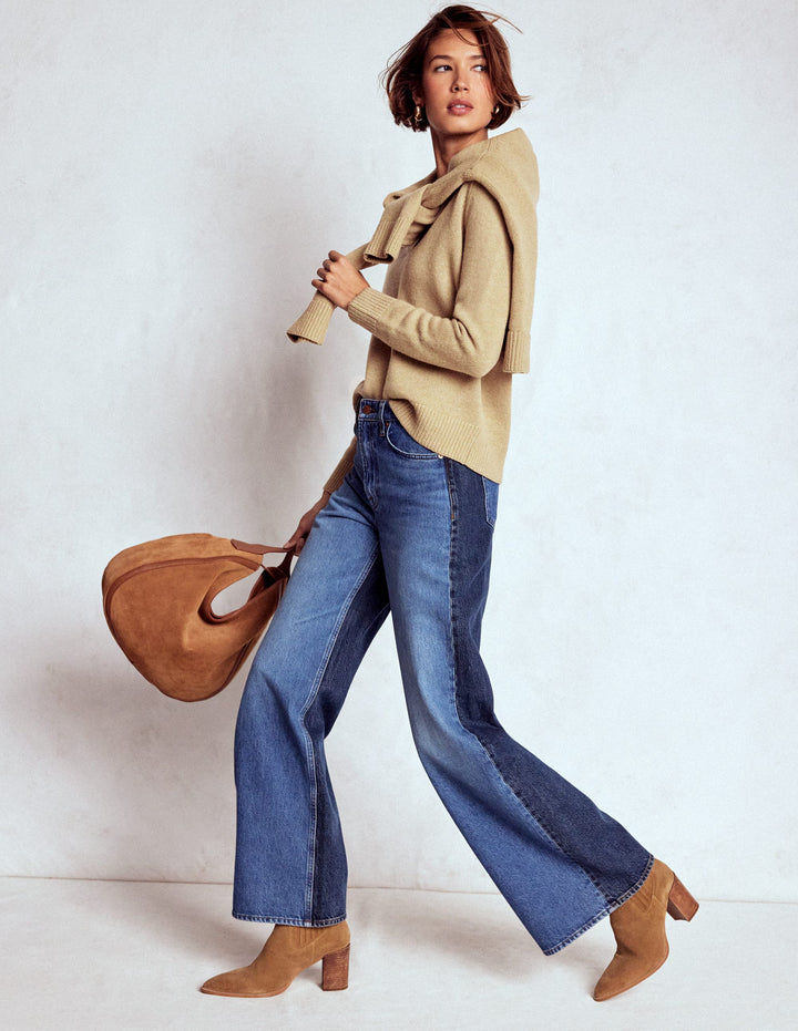 Marion Henley-Pullover aus Merinowolle-Camel Meliert