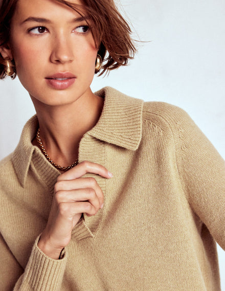 Marion Henley-Pullover aus Merinowolle-Camel Meliert