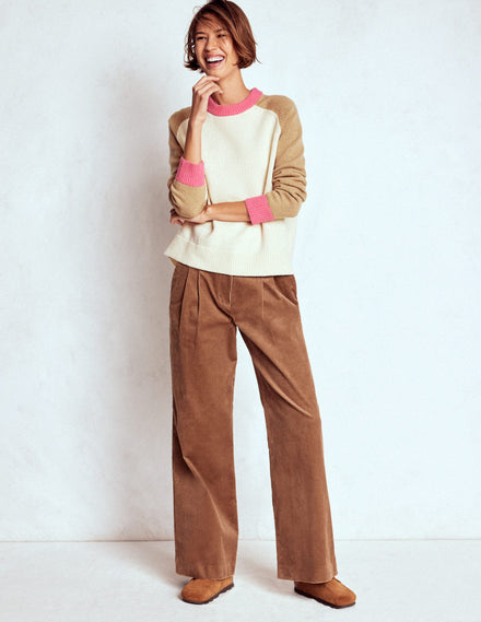 Marion Merino-Pullover-Warmes Naturweiß, Blockfarben