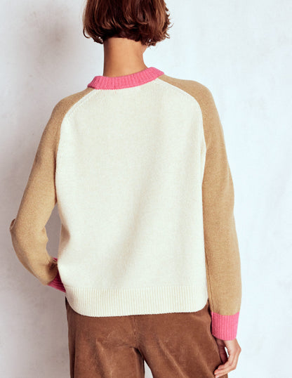 Marion Merino-Pullover-Warmes Naturweiß, Blockfarben-4