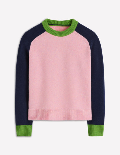 Marion Merino-Pullover-Blassrosa, Marineblau Blockfarben-5