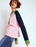 Marion Merino-Pullover-Französisches Rosa, Marineblau Blockfarben