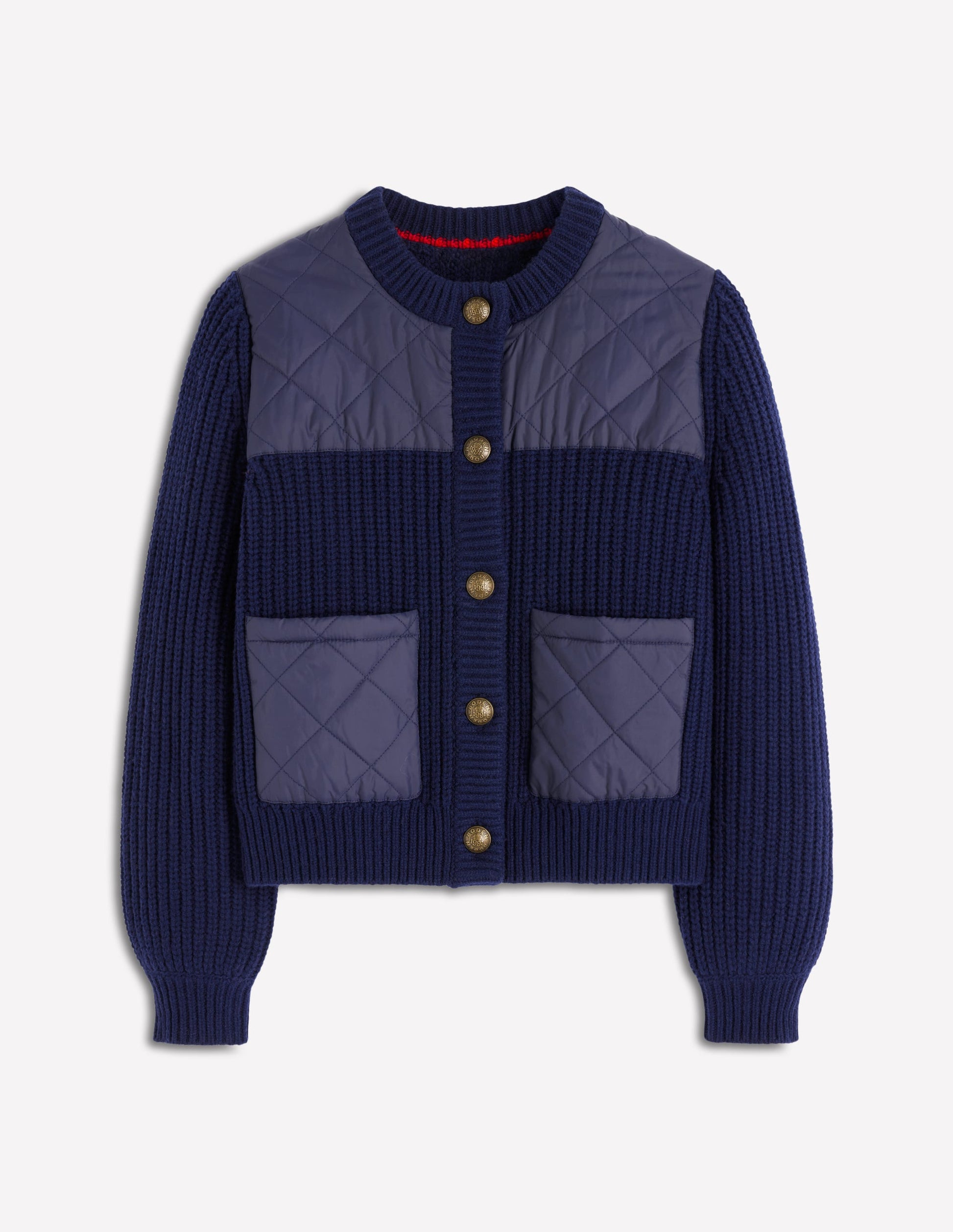 Veste matelassée courte en maille-Bleu marine-7
