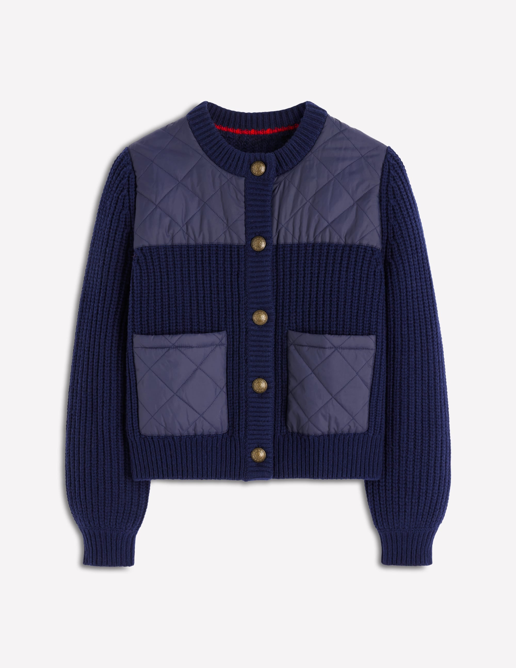 Kurze, gesteppte Strickjacke-Marineblau - Image 7