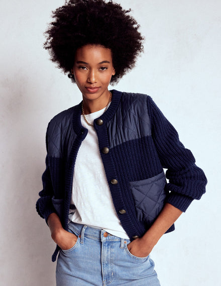 Veste matelassée courte en maille-Bleu marine