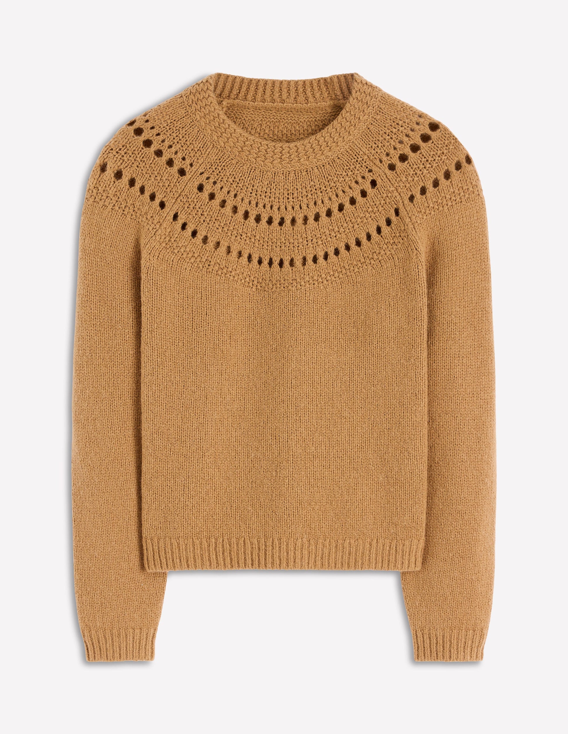 Flauschiger Grobstrickpullover-Camel Meliert-6