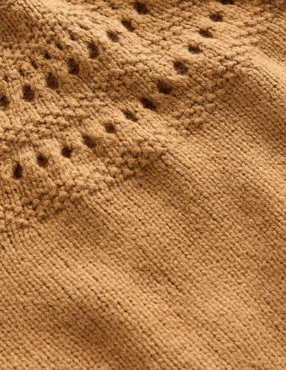 Flauschiger Grobstrickpullover-Camel Meliert-7