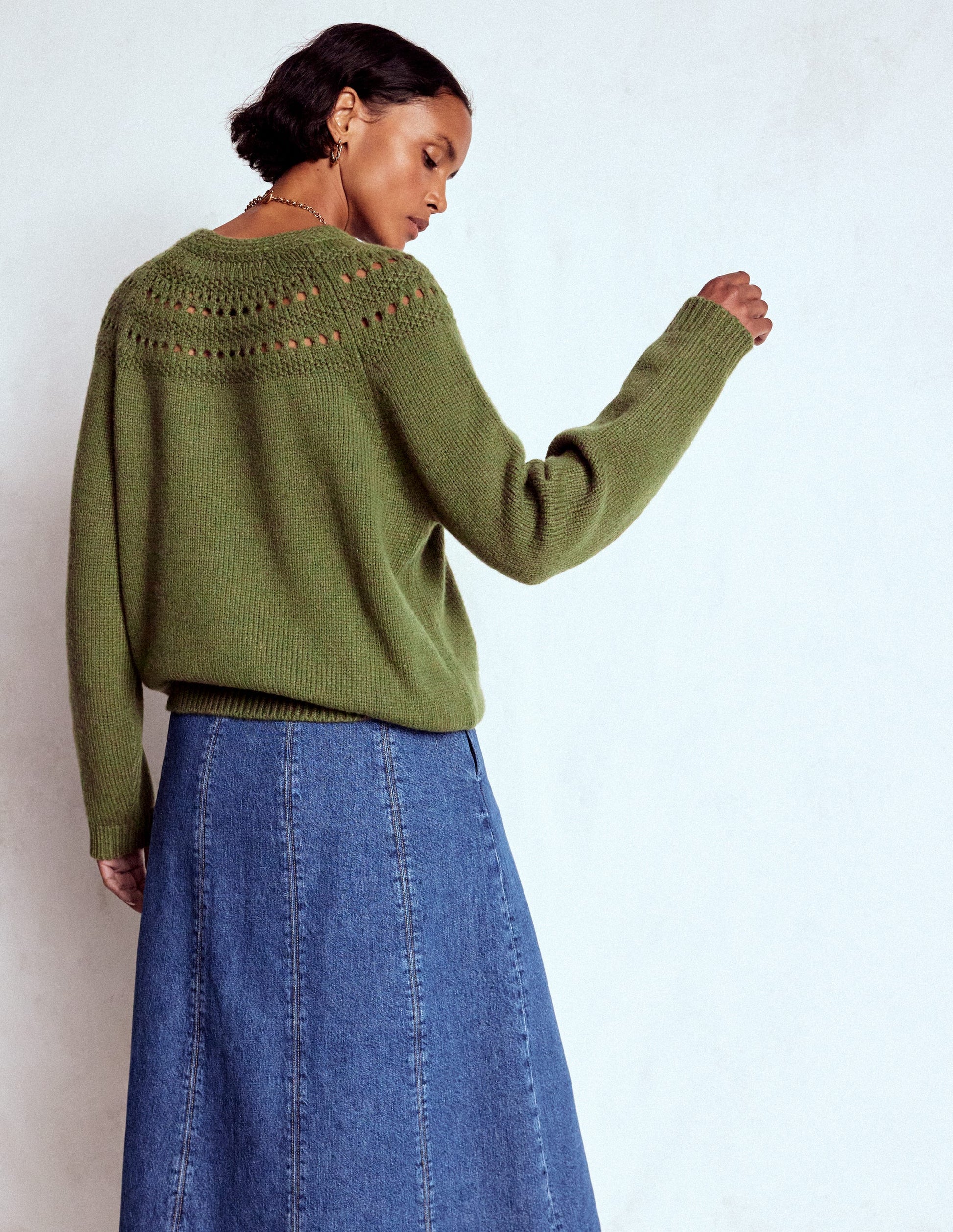 Flauschiger Grobstrickpullover-Waldgrün-3