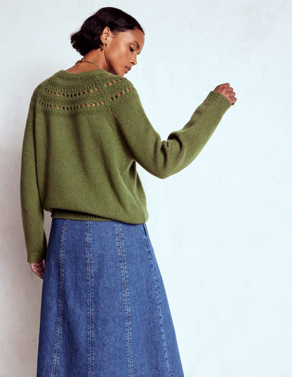 Flauschiger Grobstrickpullover-Waldgrün-3