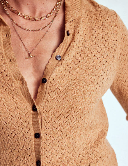 Gilet Diane en pointelle-Camel chiné