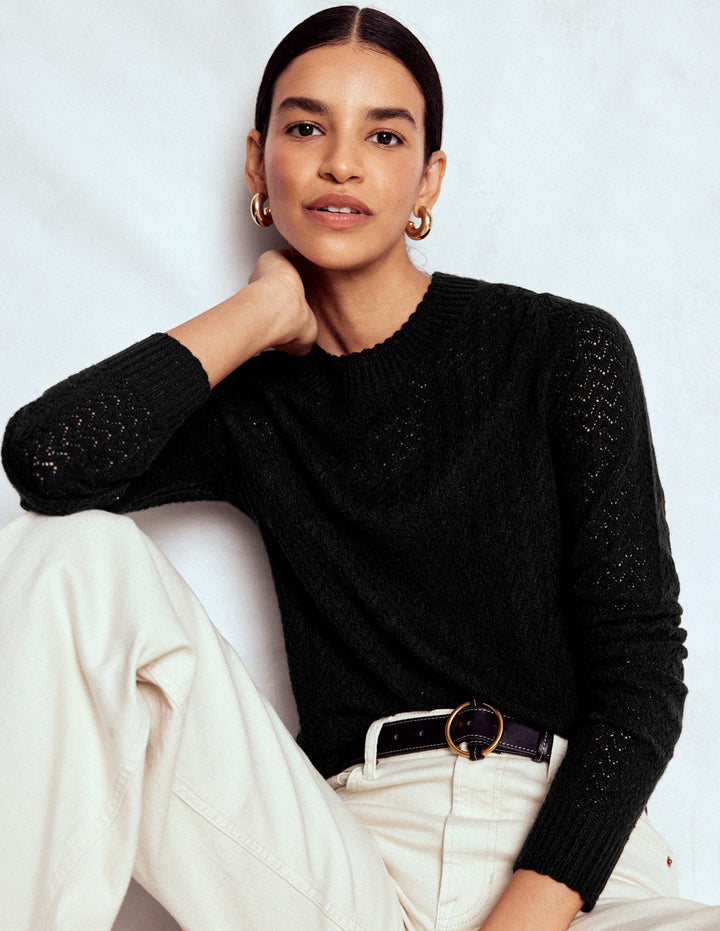 Diane Pointelle-Pullover-Schwarz