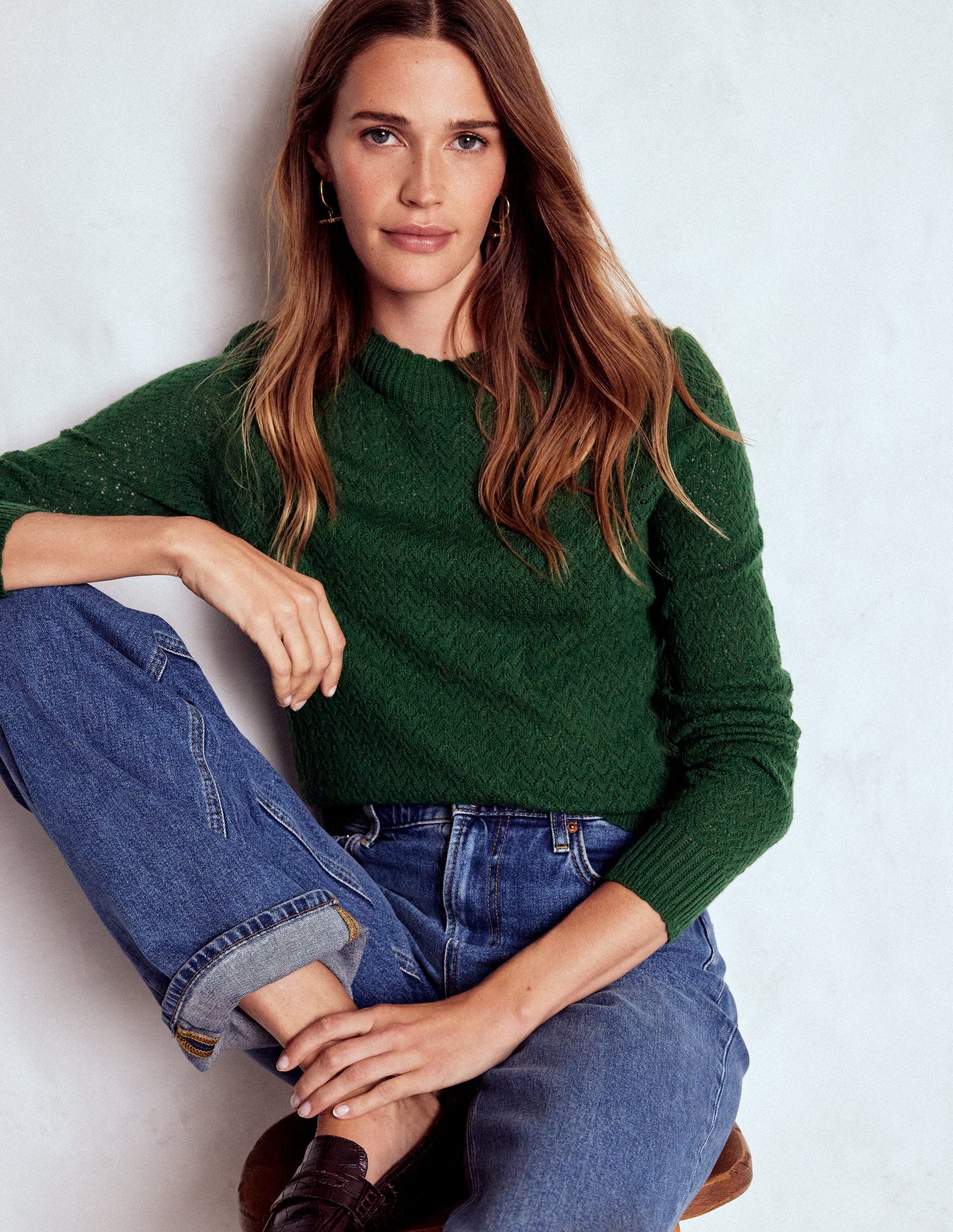 Pull Diane en pointelle-Vert chasseur