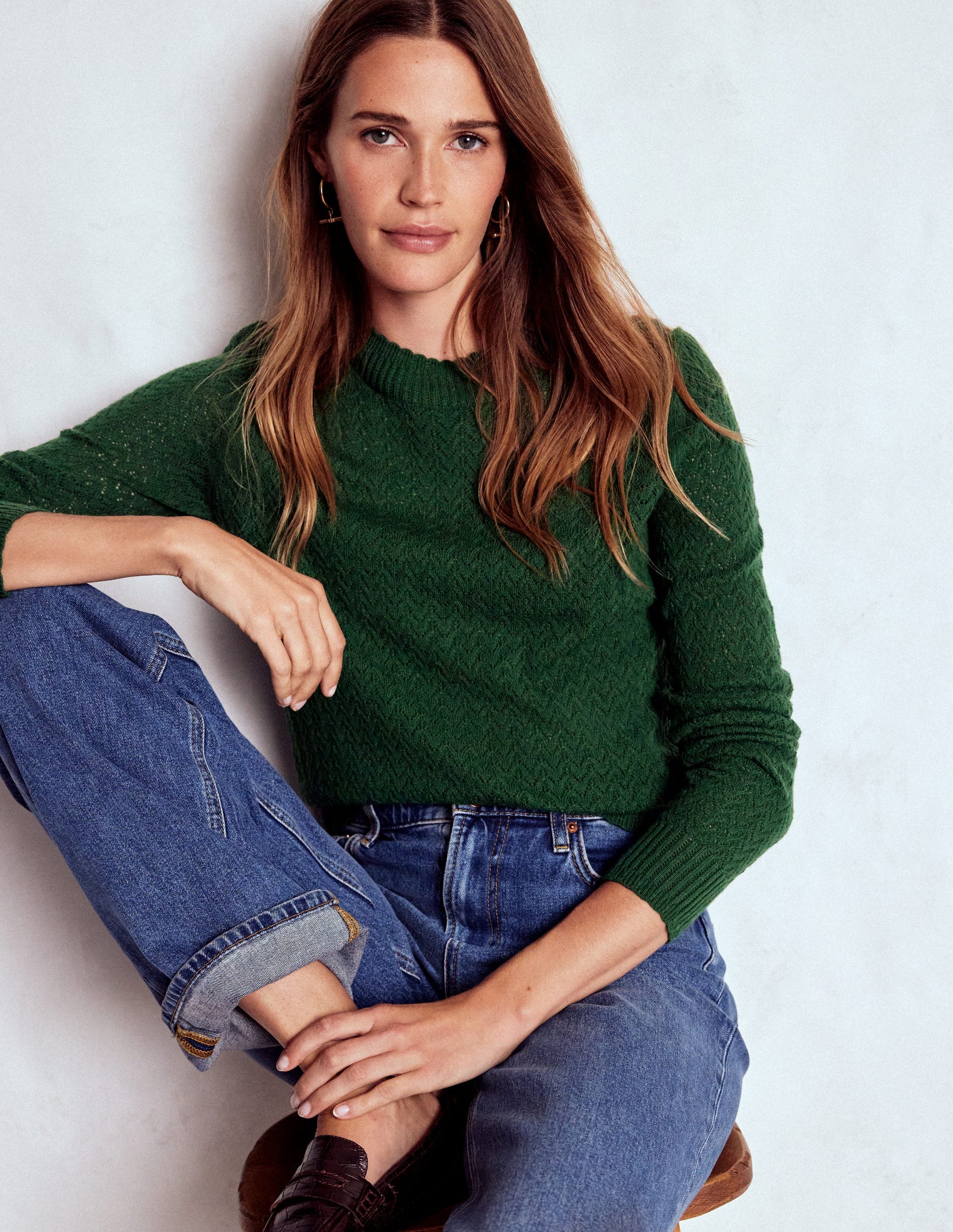 Pull Diane en pointelle-Vert chasseur-1