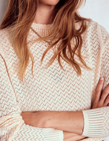 Diane Pointelle-Pullover-Warmes Naturweiß
