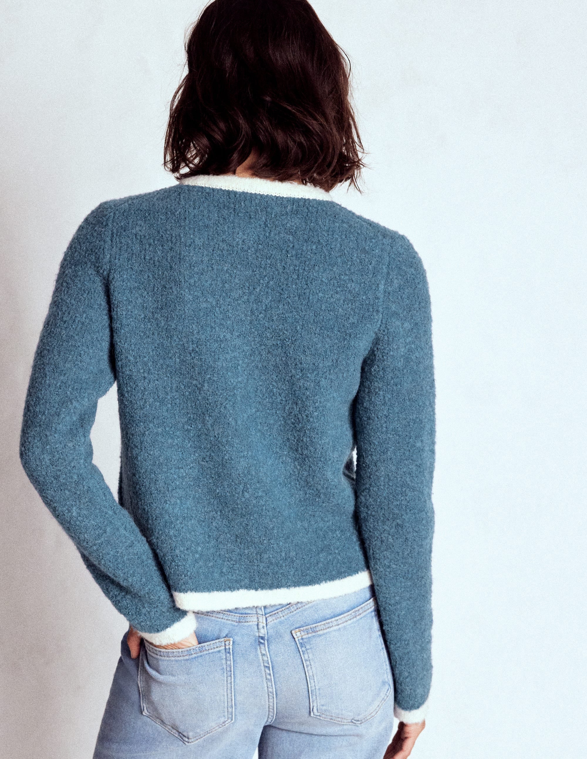 Holly Bouclé-Strickjacke-Denim-Blau Bouclé - Image 3