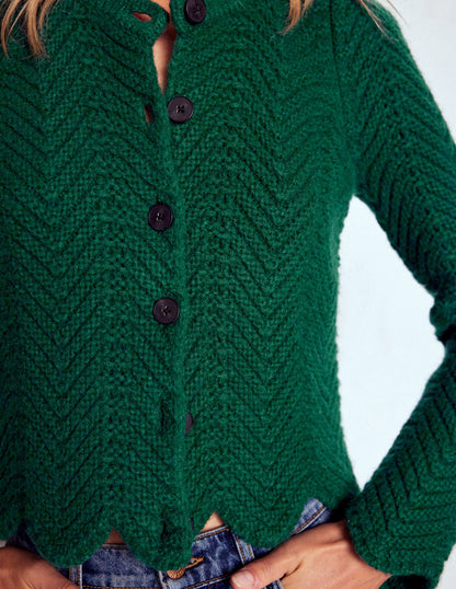 Grobstrickjacke mit Chevronmuster-Dunkles Smaragdgrün-2