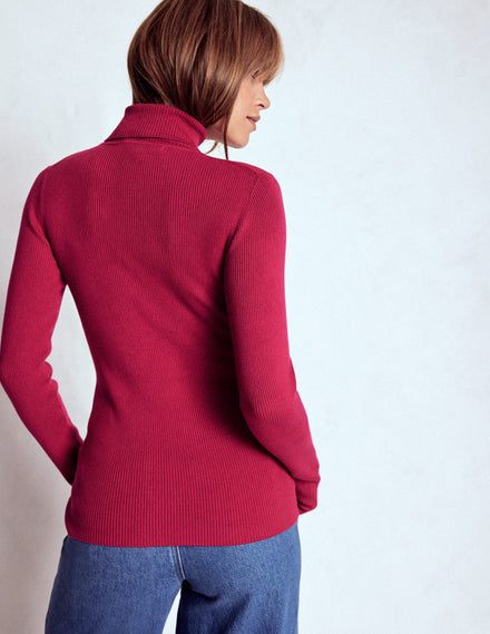 Pull col roulé Emilia en coton-Cerise vif
