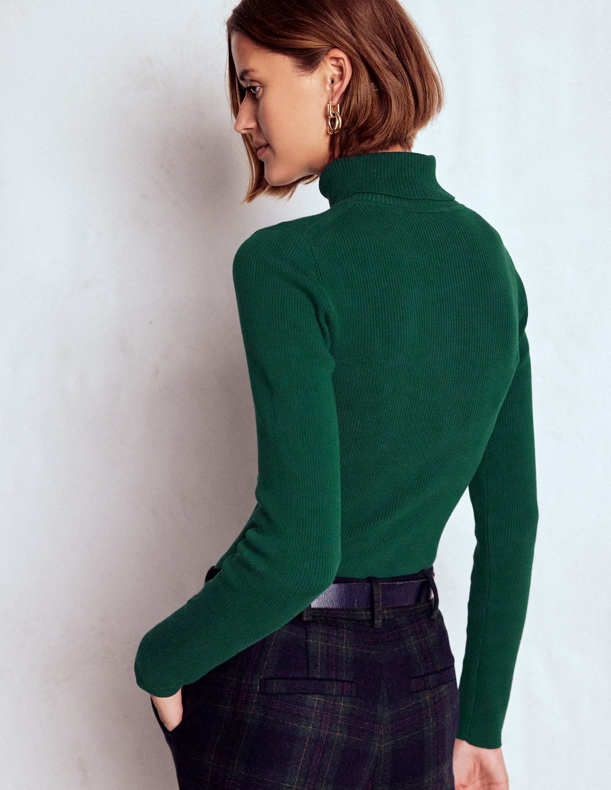 Pull col roulé Emilia en coton-Émeraude nocturne - Image 3
