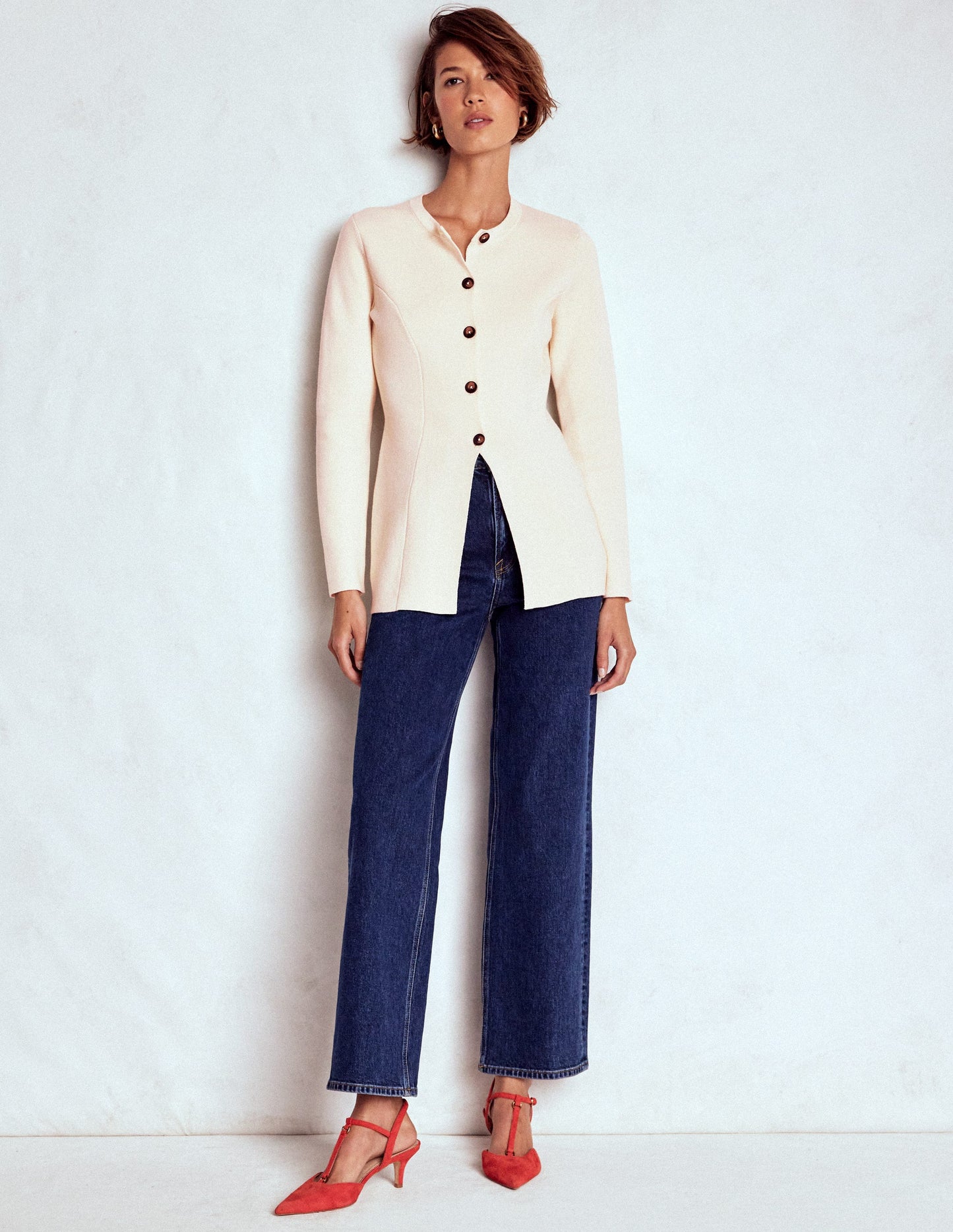 Veste ajustée Joanna en maille-Ivoire chaud