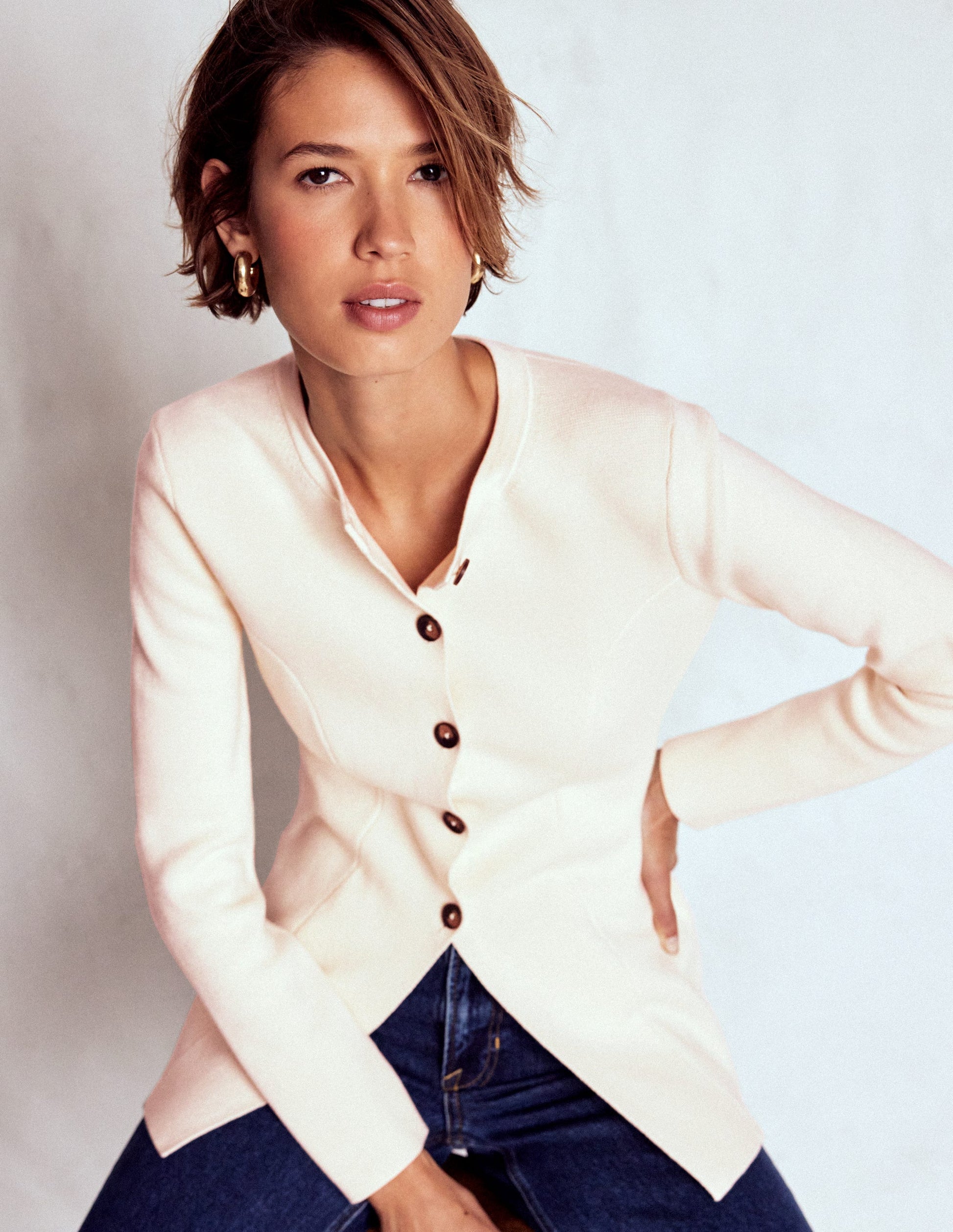 Veste ajustée Joanna en maille-Ivoire chaud-4