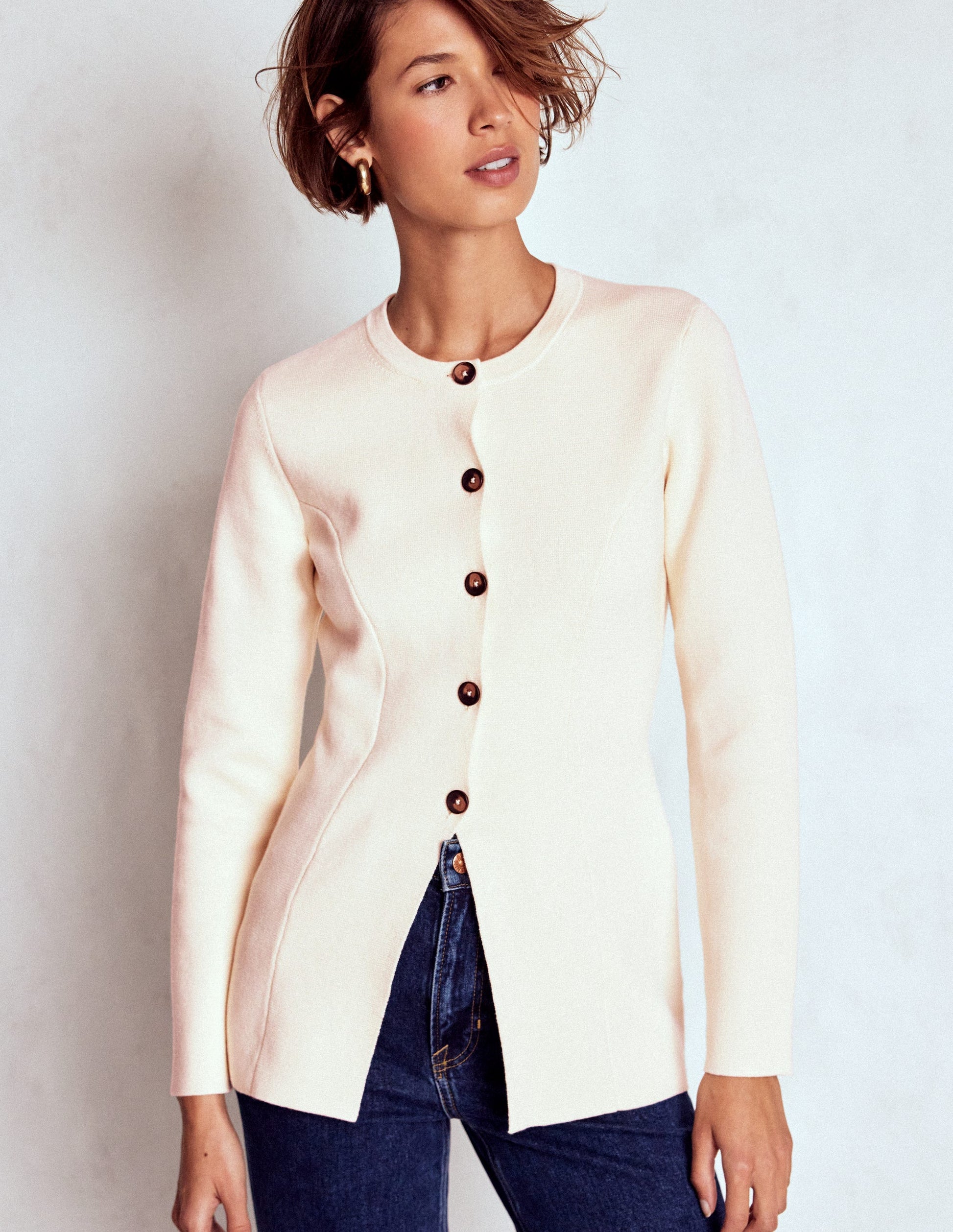 Veste ajustée Joanna en maille-Ivoire chaud-5