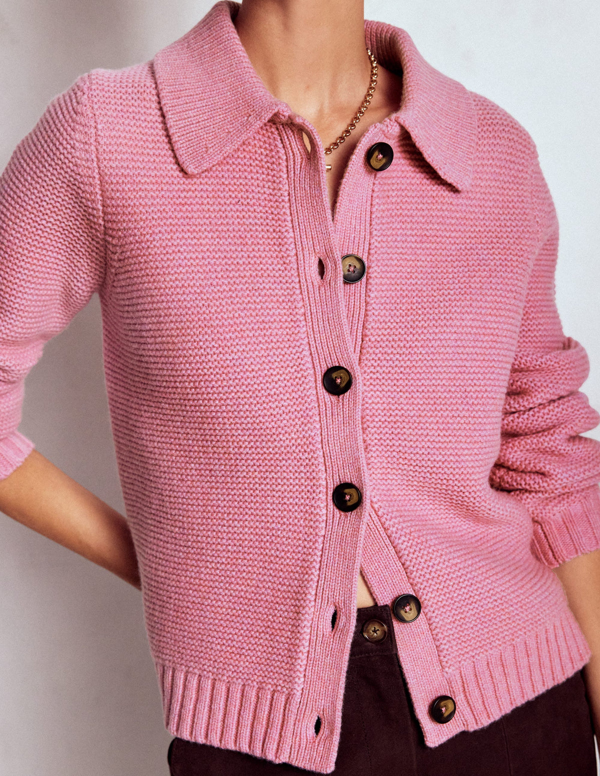 Grobstrickjacke mit Kragen-Zartrosa - Image 3