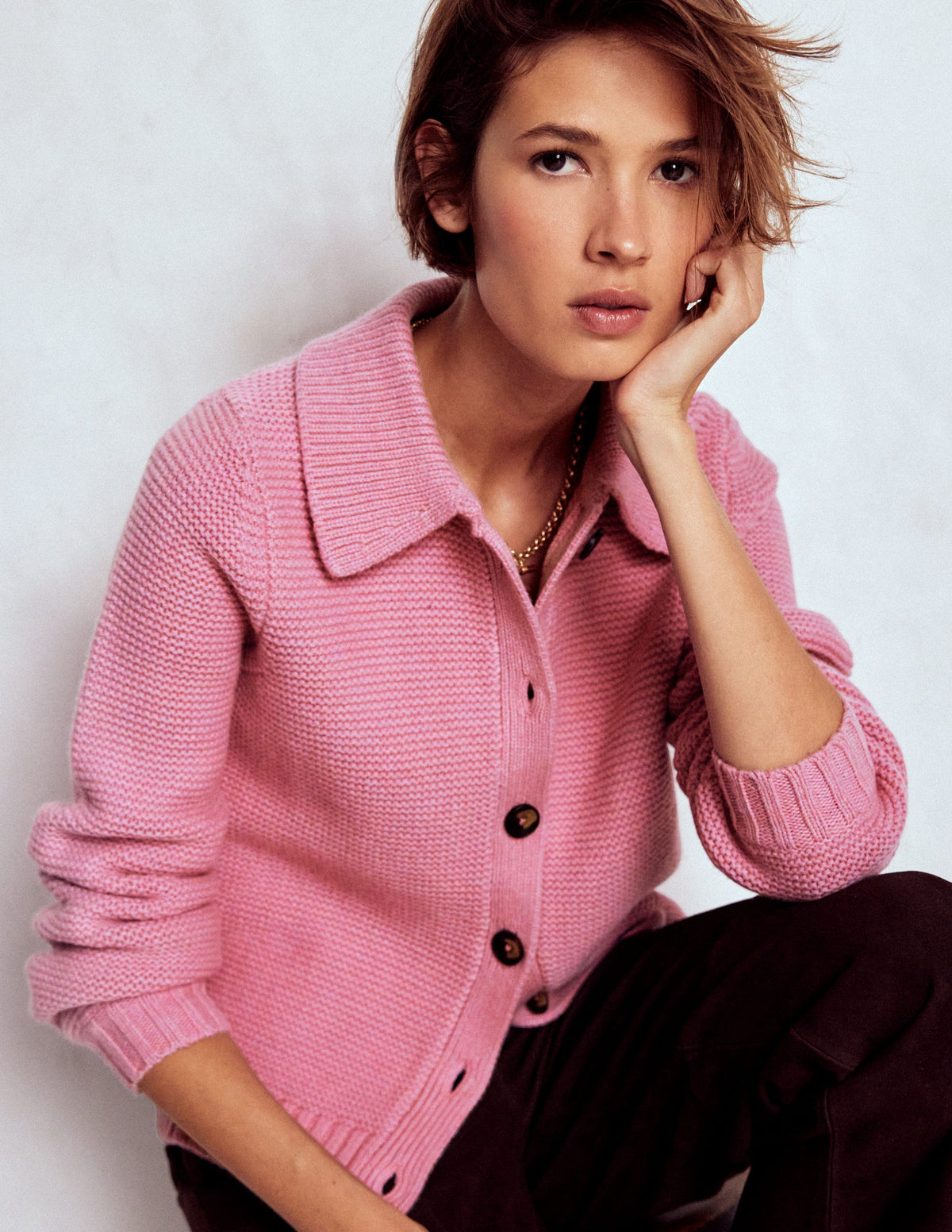 Grobstrickjacke mit Kragen-Zartrosa - Image 5