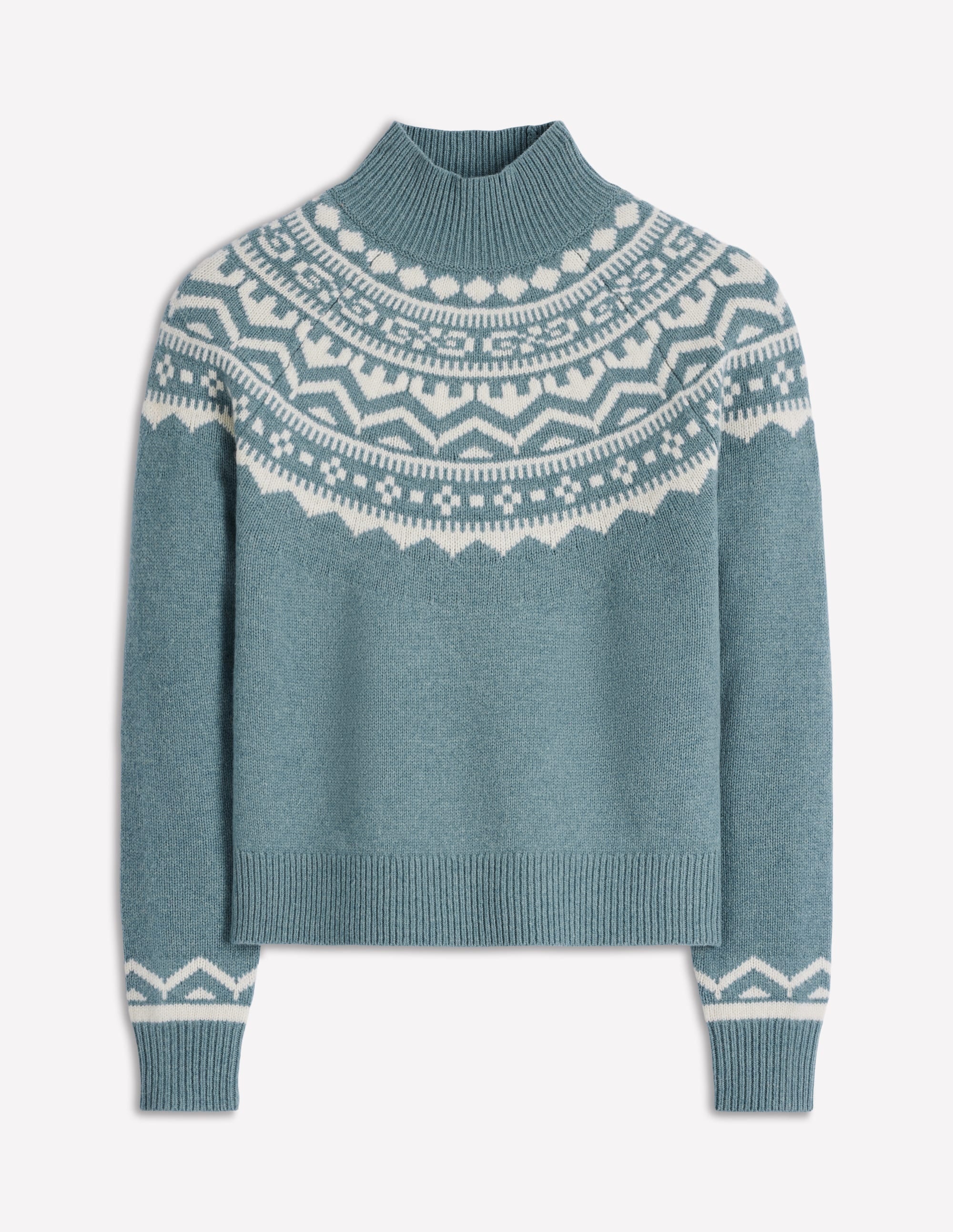 Pull à col montant Marion en laine mérinos-Bleu nuage, motif jacquard - Image 6