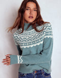 Marion Hochgeschlossener Merino-Pullover-Wolkenblau, Fair-Isle