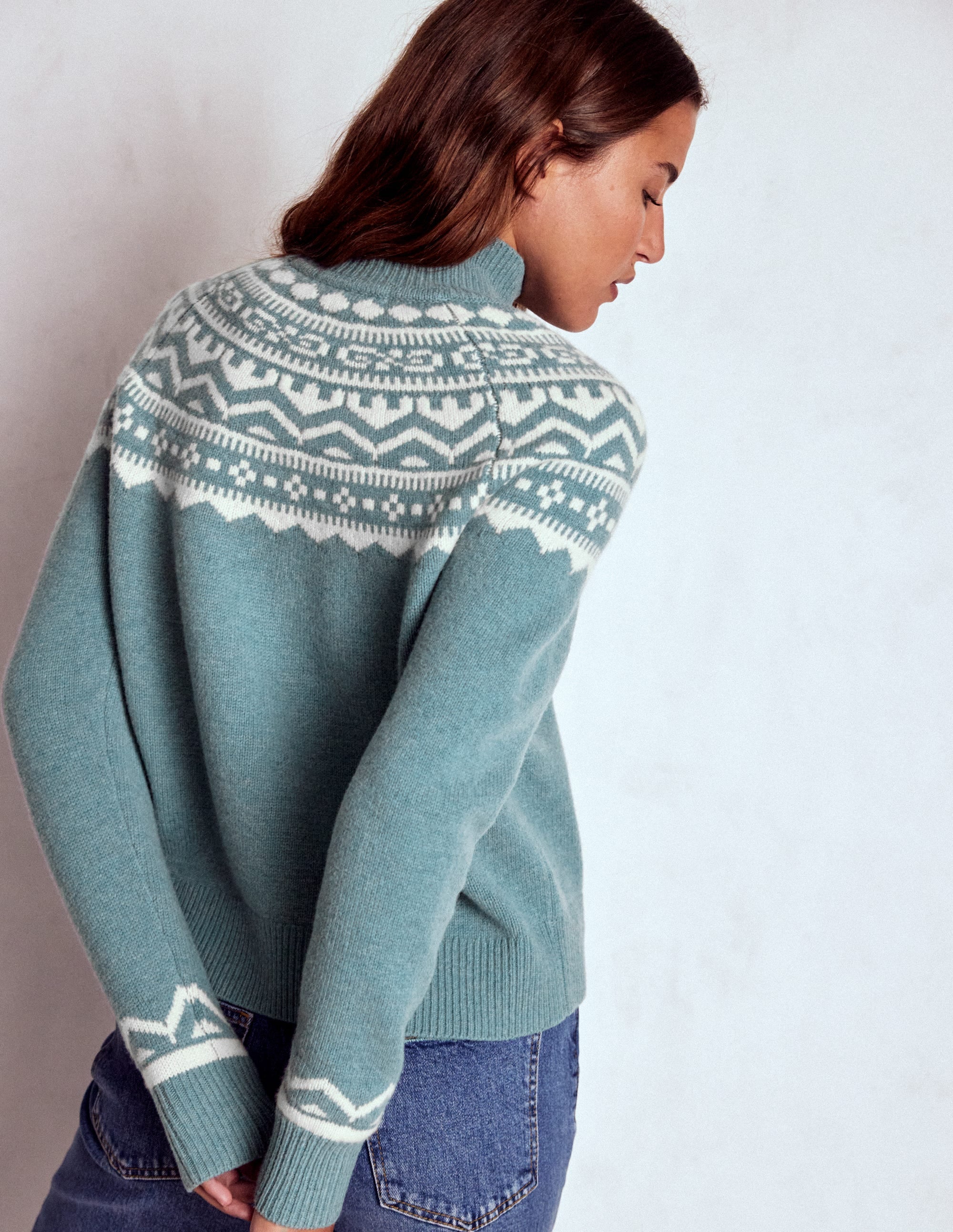 Pull à col montant Marion en laine mérinos-Bleu nuage, motif jacquard - Image 3