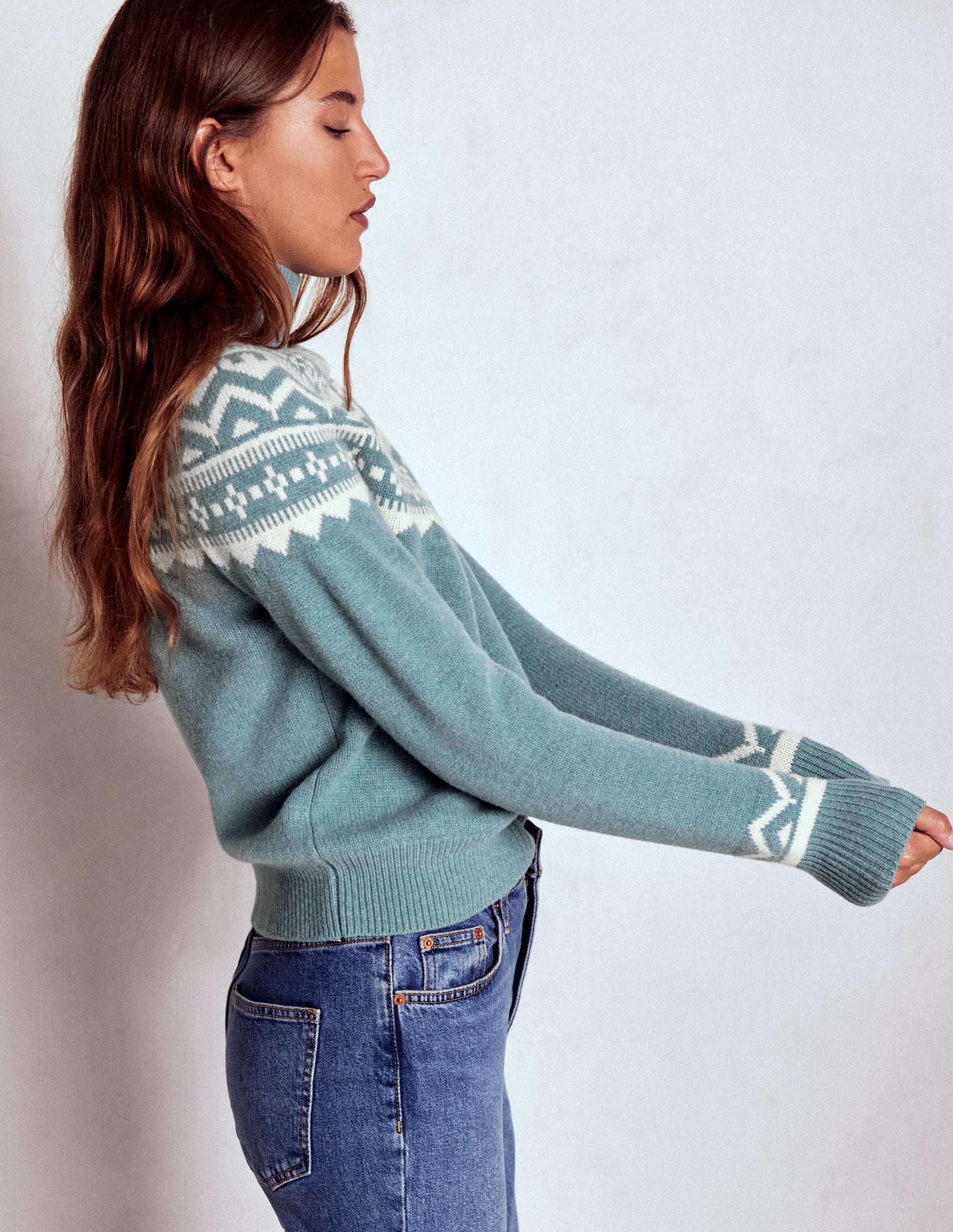 Pull à col montant Marion en laine mérinos-Bleu nuage, motif jacquard - Image 4