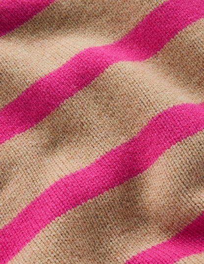 Marion Hochgeschlossener Merino-Pullover-Kamel, Brilliantpink Streifen-6