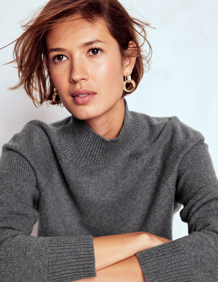 Marion Hochgeschlossener Merino-Pullover-Anthrazit Melange