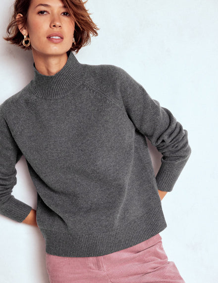 Marion Hochgeschlossener Merino-Pullover-Anthrazit Melange