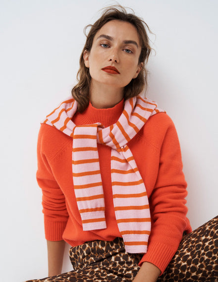 Marion Hochgeschlossener Merino-Pullover-Gladiolen Orange