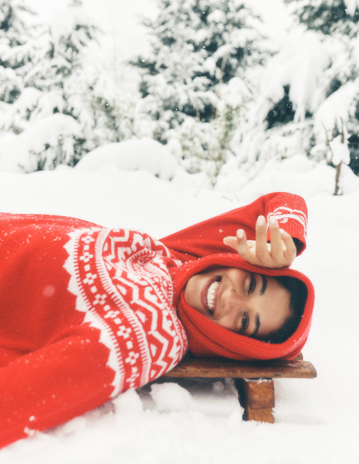 Marion Hochgeschlossener Merino-Pullover-Mohnrot Fair-Isle