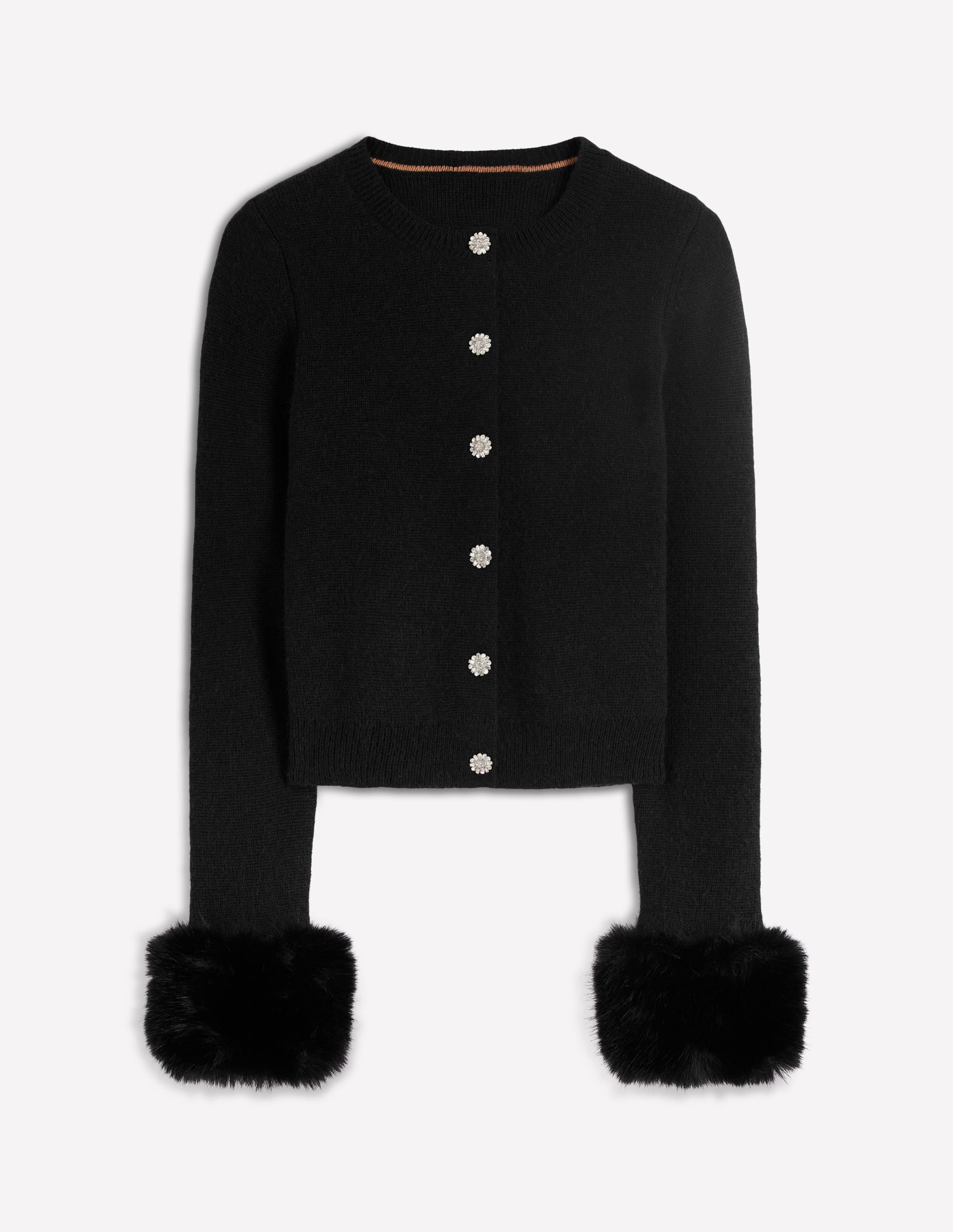 Strickjacke mit Fellbesatz-Schwarz - Image 7