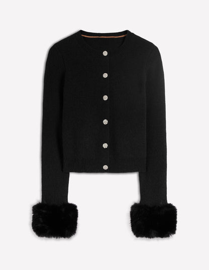 Cardigan à détails en fourrure-Noir-7