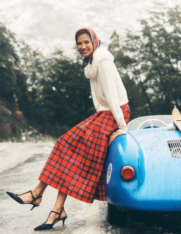 Verkürzte Strickjacke mit Fellkragen-Warmes Naturweiß