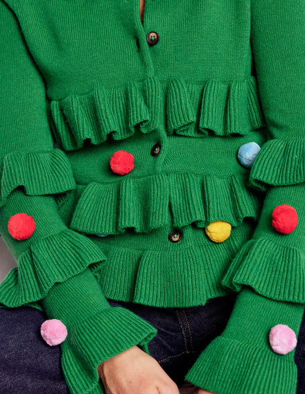 Strickjacke mit festlicher Stickerei-Baumgrün