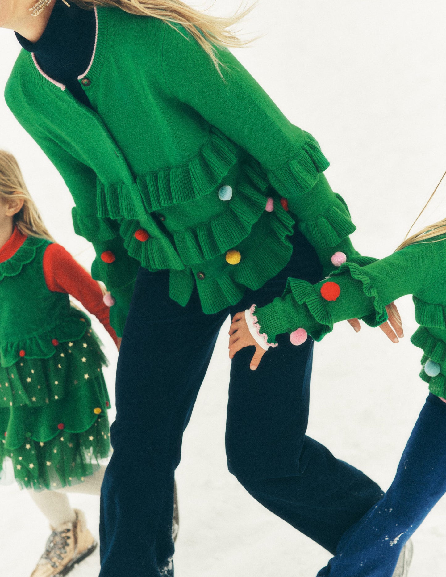 Strickjacke mit festlicher Stickerei-Baumgrün